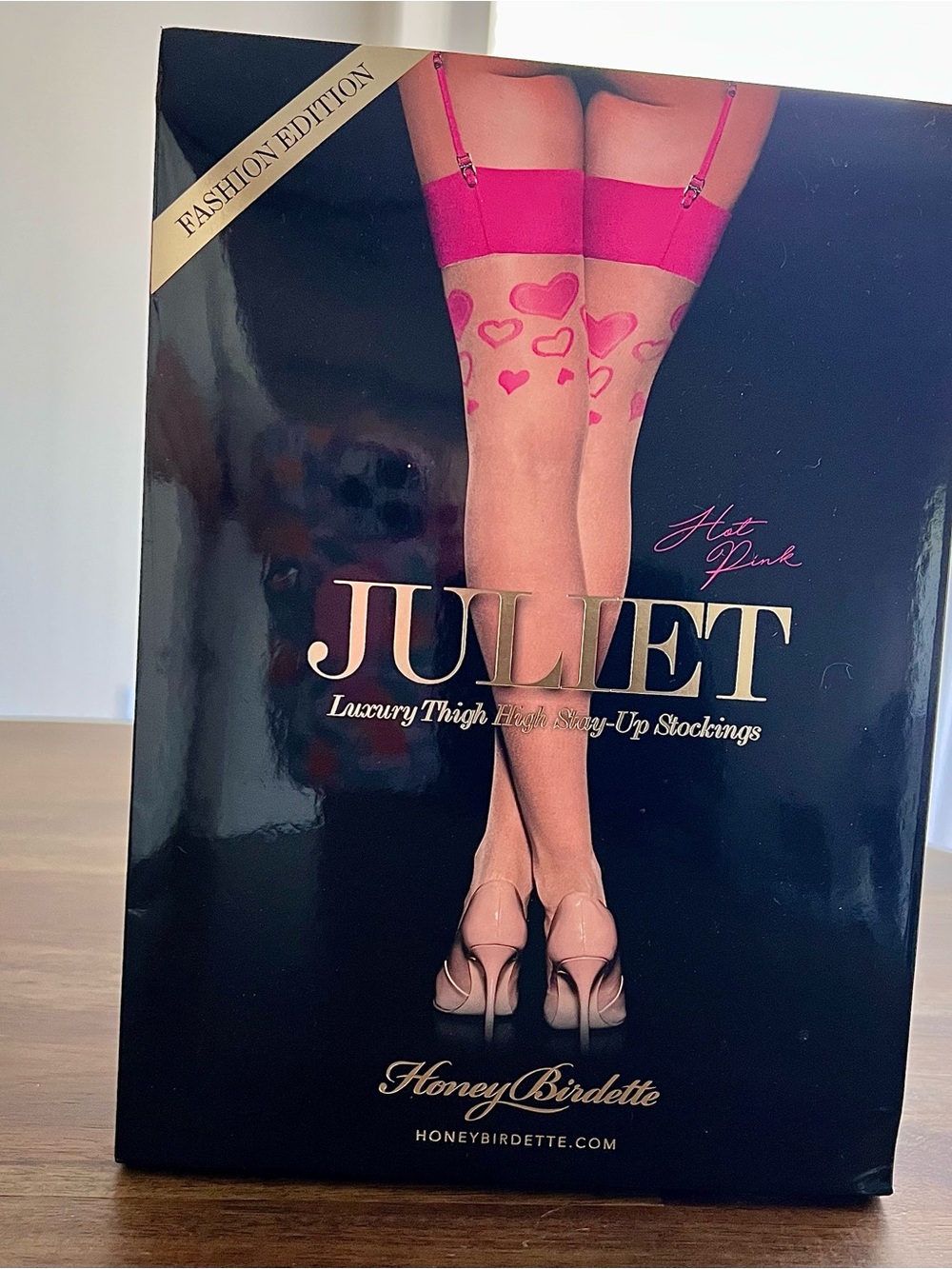 Honey Birdette Juliet Luxury Thigh High Stay-Up Stockings Hot Pink Heart, Large